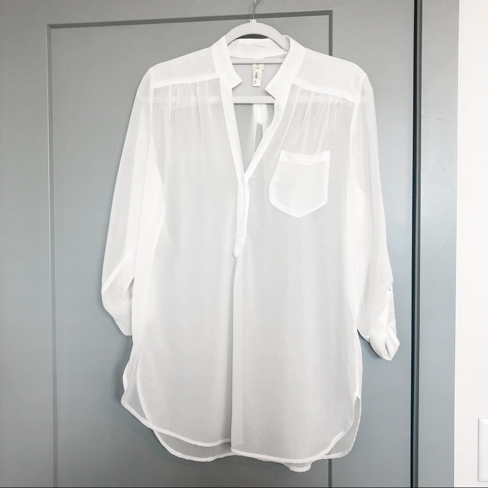 Francesca’s Sheer Cream Blouse - 3/4 Sleeves